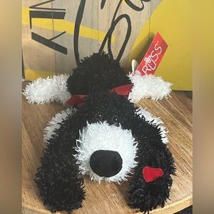 Russ Berrie Plush Dog “Floozy” with a Red Bow & Heart Long floopy ears poppy